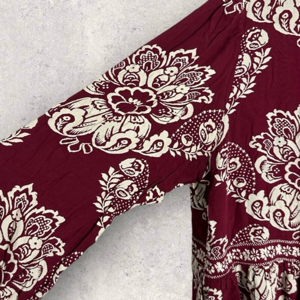 Sezane Andrea Dress Size 46 French US 14 Ornamental Print Burgundy Ecru Shift - Picture 8 of 14